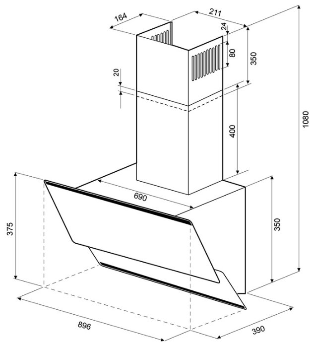 Krona steel IRIDA 900 white sensor вытяжка схема размеры