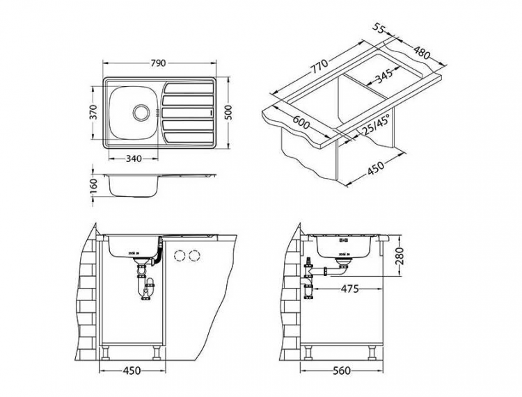 Alveus ZOOM 20 LEI-90 790X500 1X кухонная мойка
