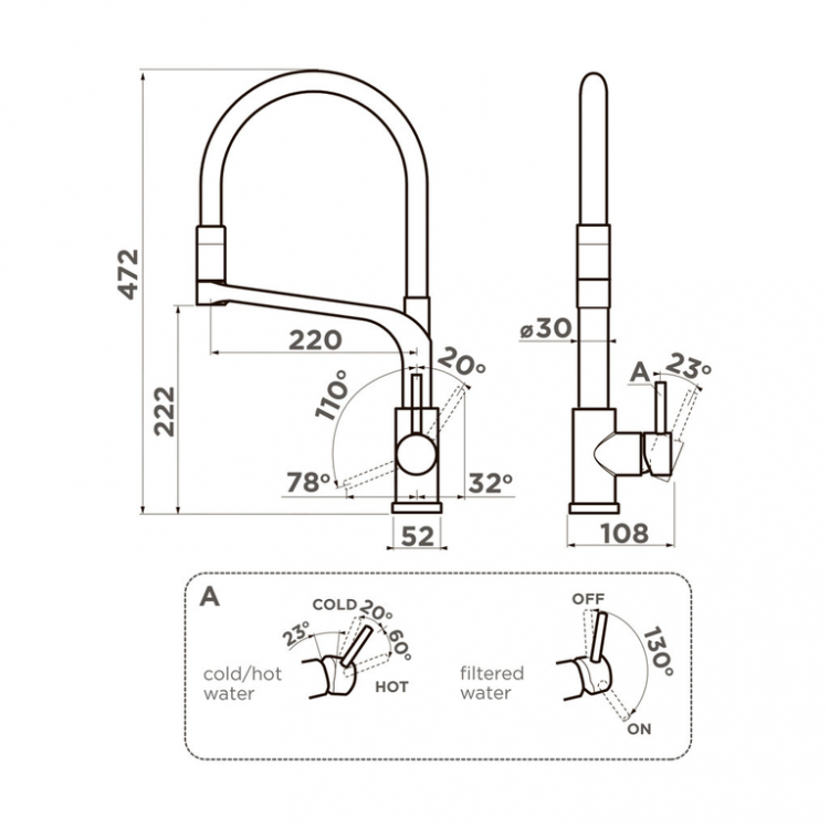Omoikiri Sinto 2 Plus-SB-BN-WH латунь/нержавеющая сталь/белый смеситель