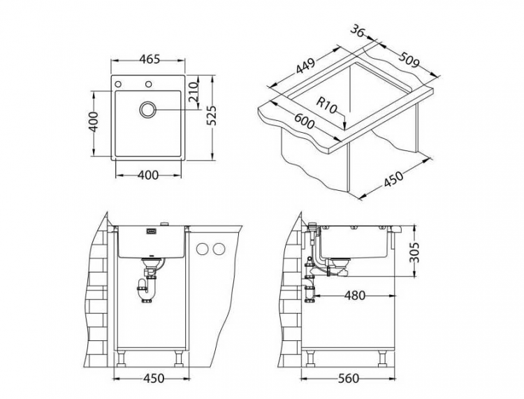 Alveus PURE 20 KMB-90 465X525 1X кухонная мойка
