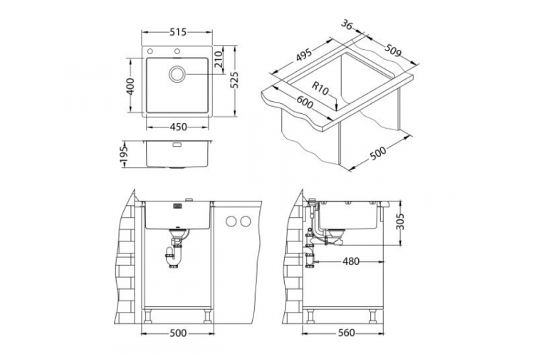 Alveus PURE 30 KMB-90 515X525 1X кухонная мойка