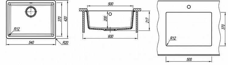 Florentina Вега 500 песочный мойка с подстольным монтажом
