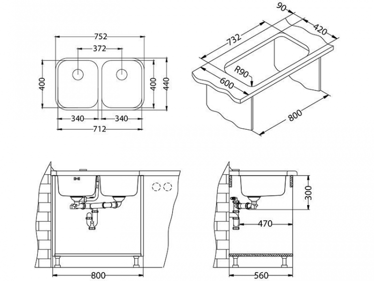 Alveus DUO 30 SAT-90 752X440 2X1127257 кухонная мойка