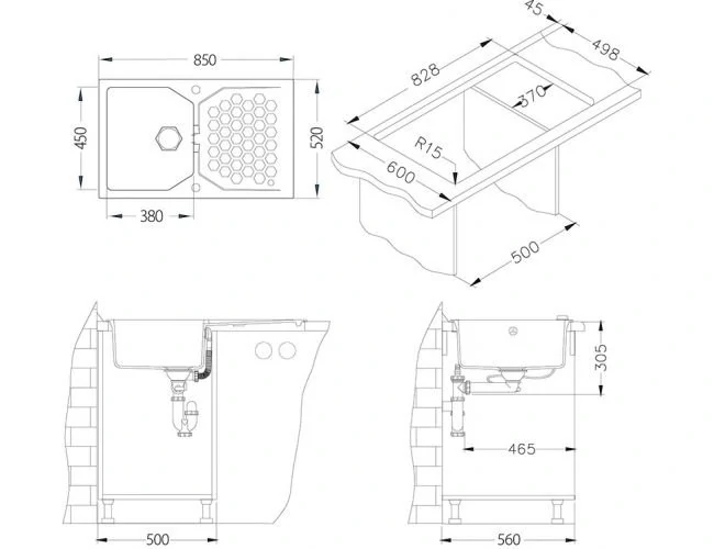 Alveus SENSUAL 30 GRANITAL+ STEEL-G04M 850x520x200 1x кухонная мойка