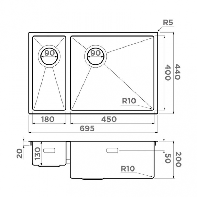 Omoikiri Taki 69-2-U/IF-IN-R Side нерж. сталь мойка