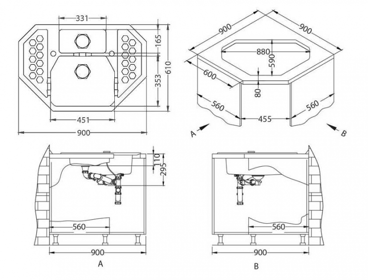 Alveus SENSUAL 60 GRANITAL+ ARCTIC-G11M 900x610x200 1+1/2 кухонная мойка