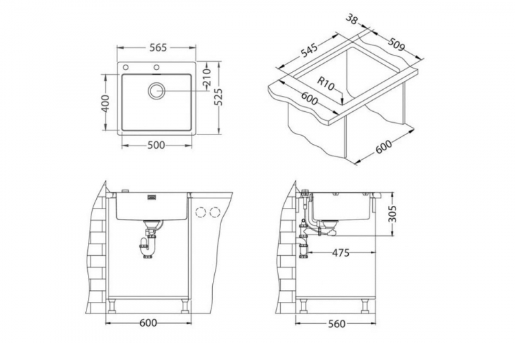 Alveus PURE 70 KMB-90 565X5251X правая кухонная мойка