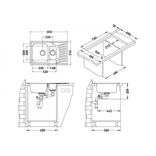 Alveus ELEGANT 110 SAT-90 810X510 1+1/2 кухонная мойка