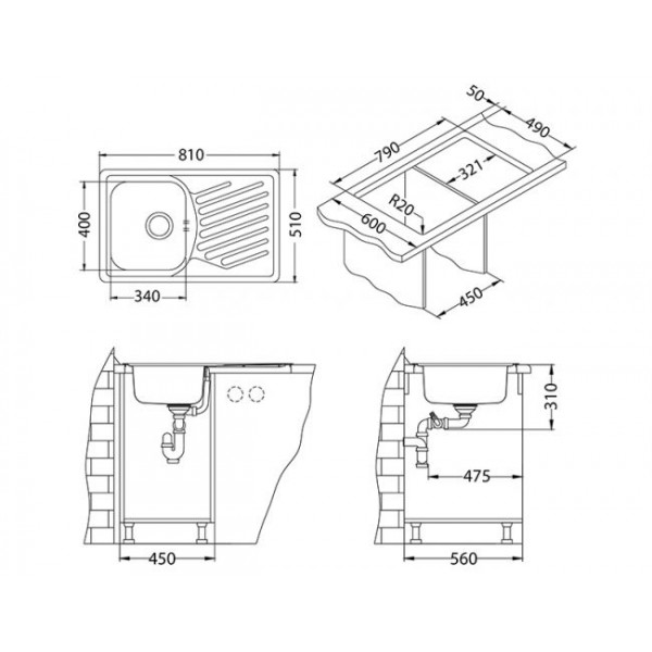 Alveus ELEGANT 30 LEI 90 FI 810X510 кухонная мойка