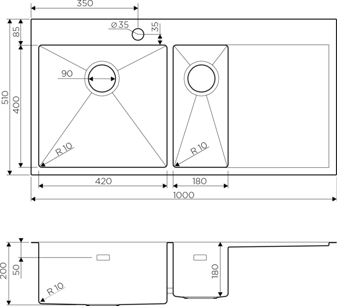 Omoikiri Akisame 100-2-IN-L нерж.сталь/нержавеющая сталь мойка