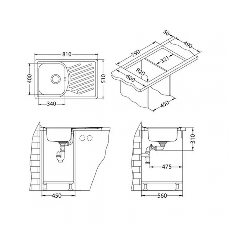 Alveus ELEGANT 30 SAT 90 FI 810X510 кухонная мойка