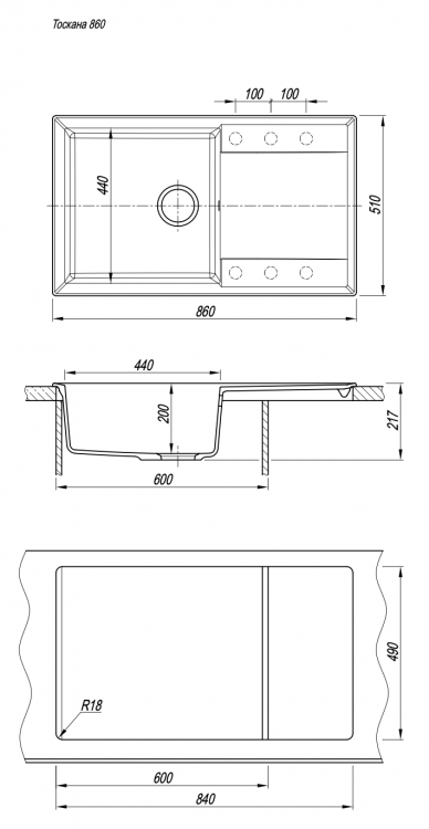 Florentina ТОСКАНА 860 черный мойка