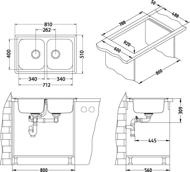 Alveus ELEGANT 40 SAT-90 810X510 2X кухонная мойка